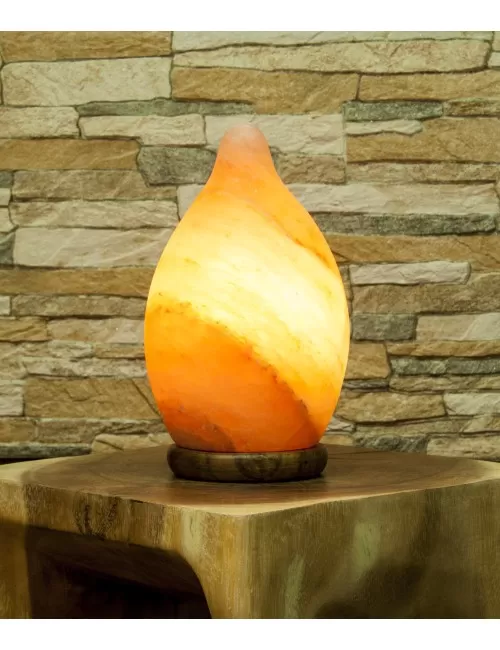 Lampe - Salzkristall - Tropfen- mit Holzsockel ca. 20 cm