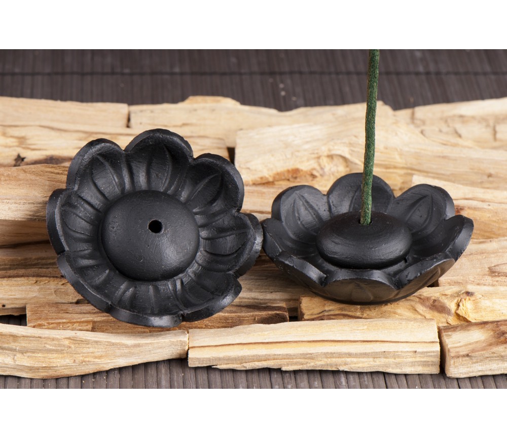 Räucherstäbchenhalter - Lotus - aus Ton Schwarz