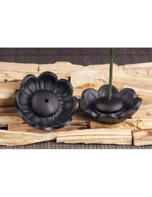 Räucherstäbchenhalter - Lotus - aus Ton Schwarz