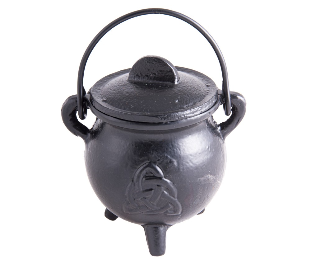 Räuchergefäß - Hexenkessel - keltischer Knoten Dreiheit - Gusseisen mit Henkel & Deckel  ca.8,5x7,5cm