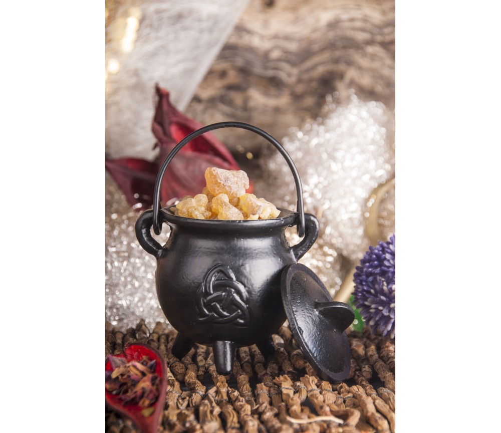 Räuchergefäß - Hexenkessel - keltischer Knoten Dreiheit - Gusseisen mit Henkel & Deckel  ca.8,5x7,5cm