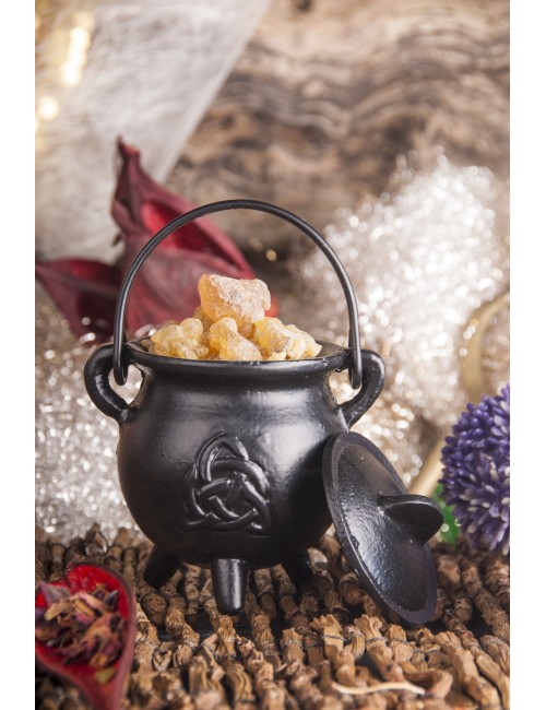 Räuchergefäß - Hexenkessel - keltischer Knoten Dreiheit - Gusseisen mit Henkel & Deckel  ca.8,5x7,5cm