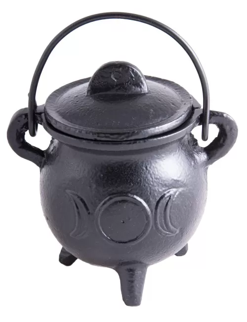 Räuchergefäß - Hexenkessel - Sonne & Mond - Gusseisen mit Henkel & Deckel ca.8,5x7,5cm