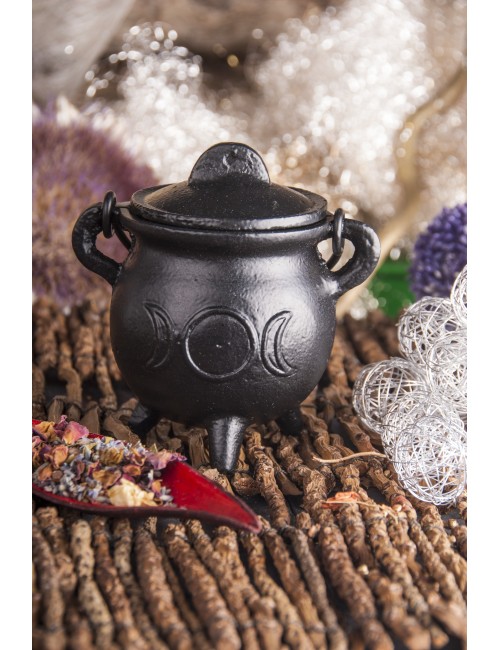 Räuchergefäß - Hexenkessel - Sonne & Mond - Gusseisen mit Henkel & Deckel  ca.8,5x7,5cm