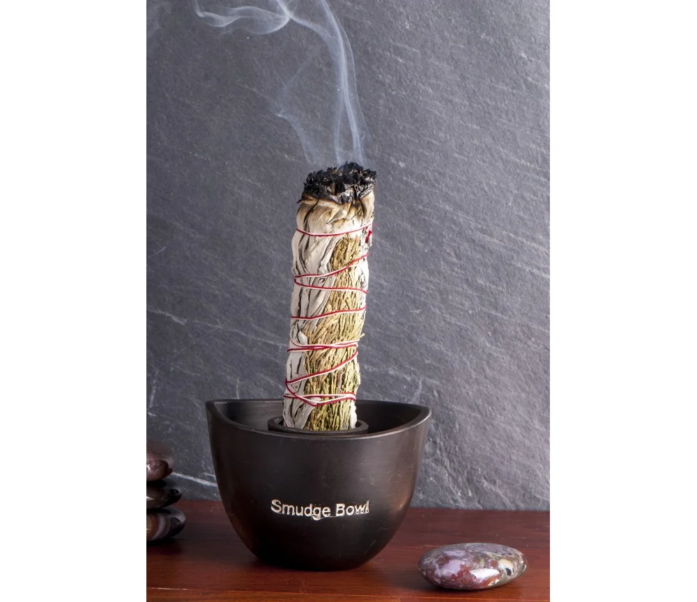 Smudge Bowl Ständer aus Ton, in schwarz ca. 13 cm