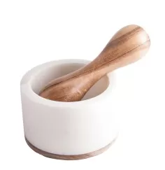 Mörser aus Marmor mit Holzstößel ca. 12,5x7,5 cm