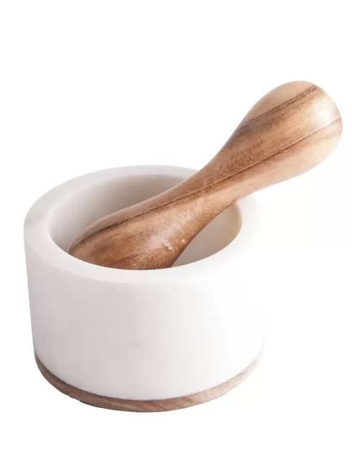Mörser aus Marmor mit Holzstößel ca. 12,5x7,5 cm