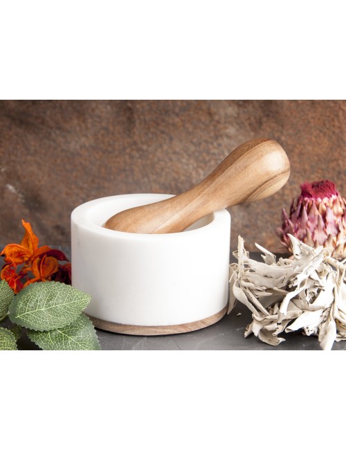 Mörser aus Marmor mit Holzstößel ca. 12,5x7,5 cm