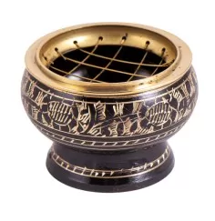 Räuchergefäß mit Netz aus Messing, schwarz / gold ca.5,5 x 5,3 cm