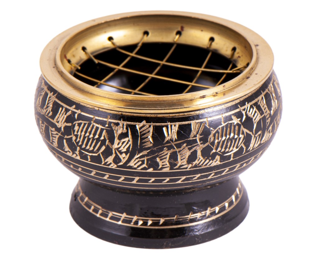 Räuchergefäß mit Netz aus Messing, schwarz / gold ca.5,5 x 5,3 cm