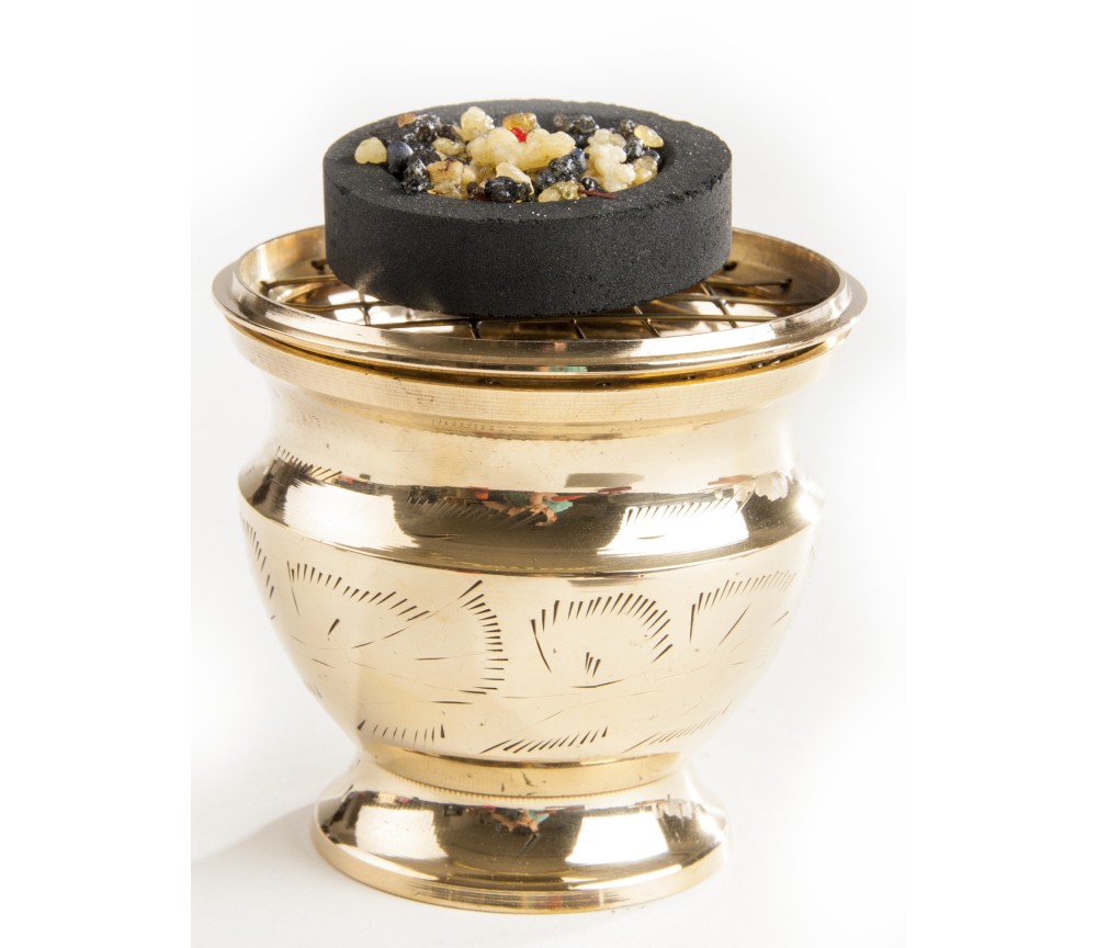 Räuchergefäß mit Netzeinsatz, 7,5x 7 cm aus Messing