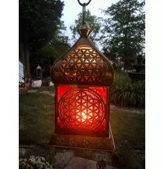 Orientalische Laterne - Blume des Lebens- messing Antik - gold/rot ca. 23 x 11,5 cm