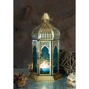 Orientalische Laterne - Magischer Moment - gold / blau ca. 17,5 x 10,5 cm