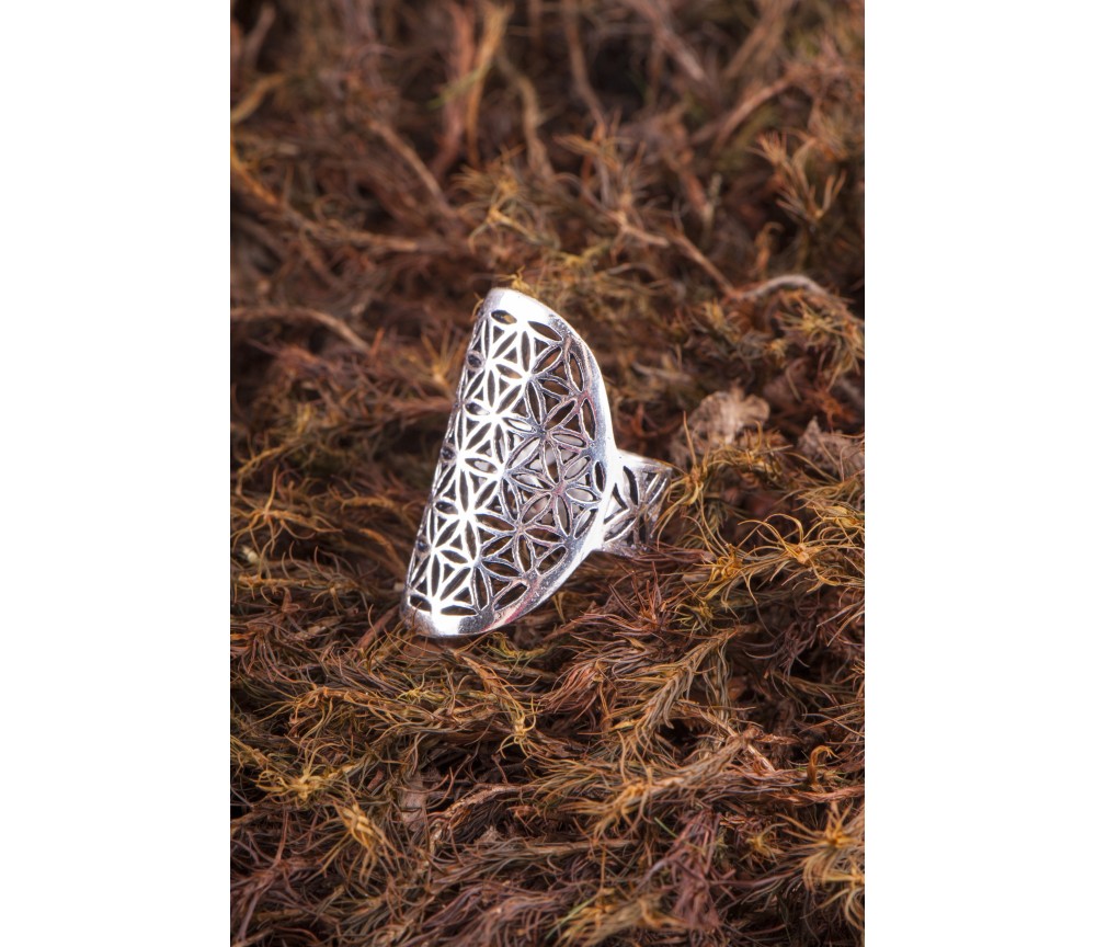 Ring - Blume des Lebens - verstellbar versilbert,  Ø 30 mm