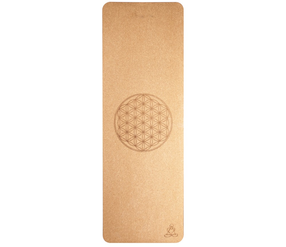 Yogamatte aus Kork mit Blume des Lebens - 6 mm - mit TPE ecofriendly Lage