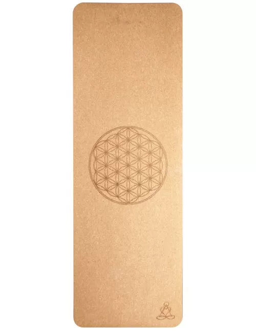 Yogamatte aus Kork mit Blume des Lebens - 6 mm - mit TPE ecofriendly Lage