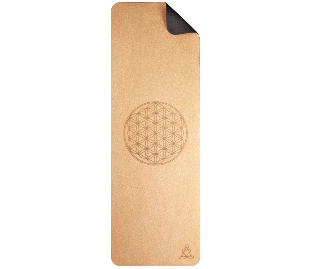 Yogamatte aus Kork mit Blume des Lebens - 6 mm - mit TPE ecofriendly Lage