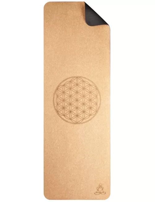 Yogamatte aus Kork mit Blume des Lebens - 6 mm - mit TPE ecofriendly Lage