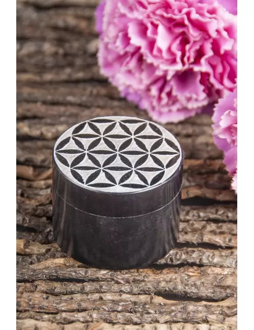 Döschen - Blume des Lebens - Speckstein schwarz