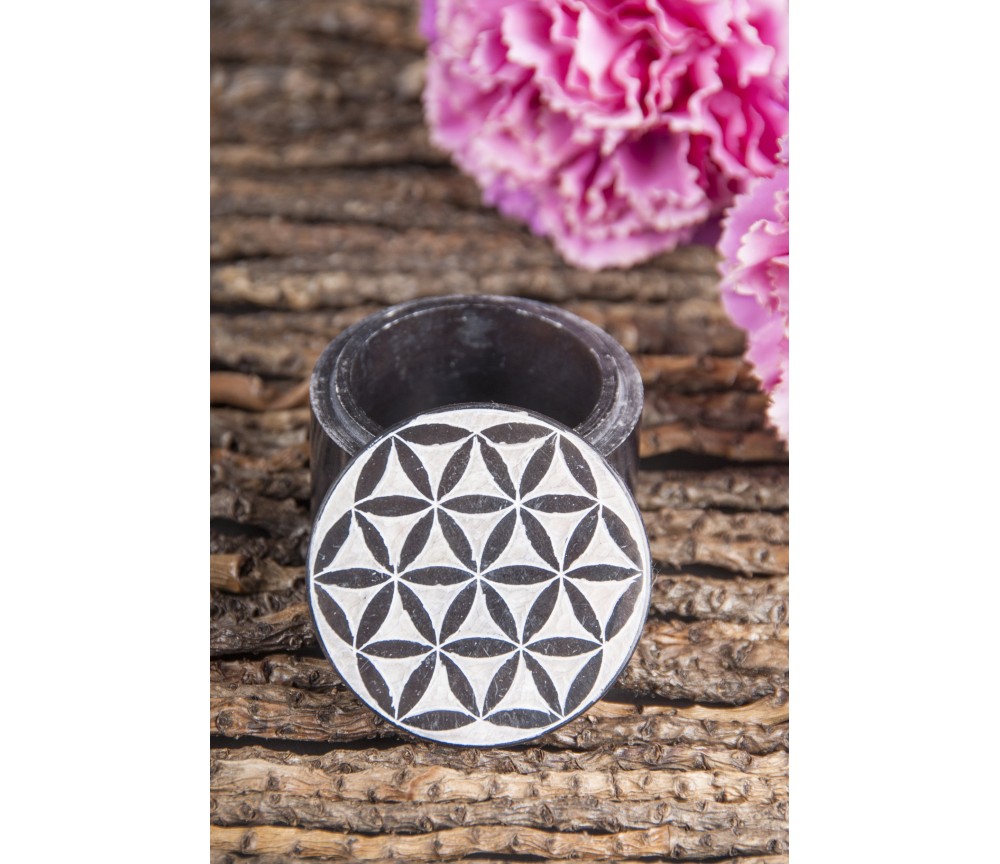Döschen - Blume des Lebens - Speckstein schwarz