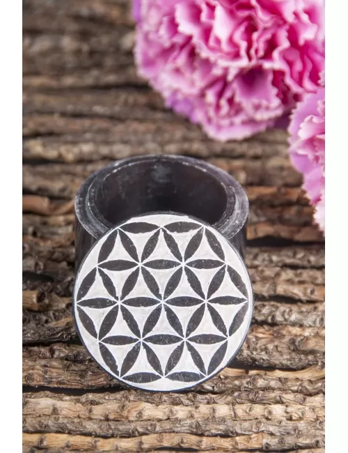 Döschen - Blume des Lebens - Speckstein schwarz