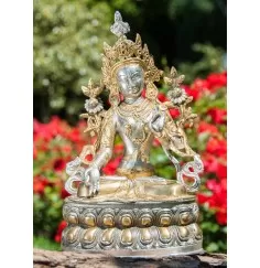 Statue - Weiße Tara - Messing versilbert ca.36 cm