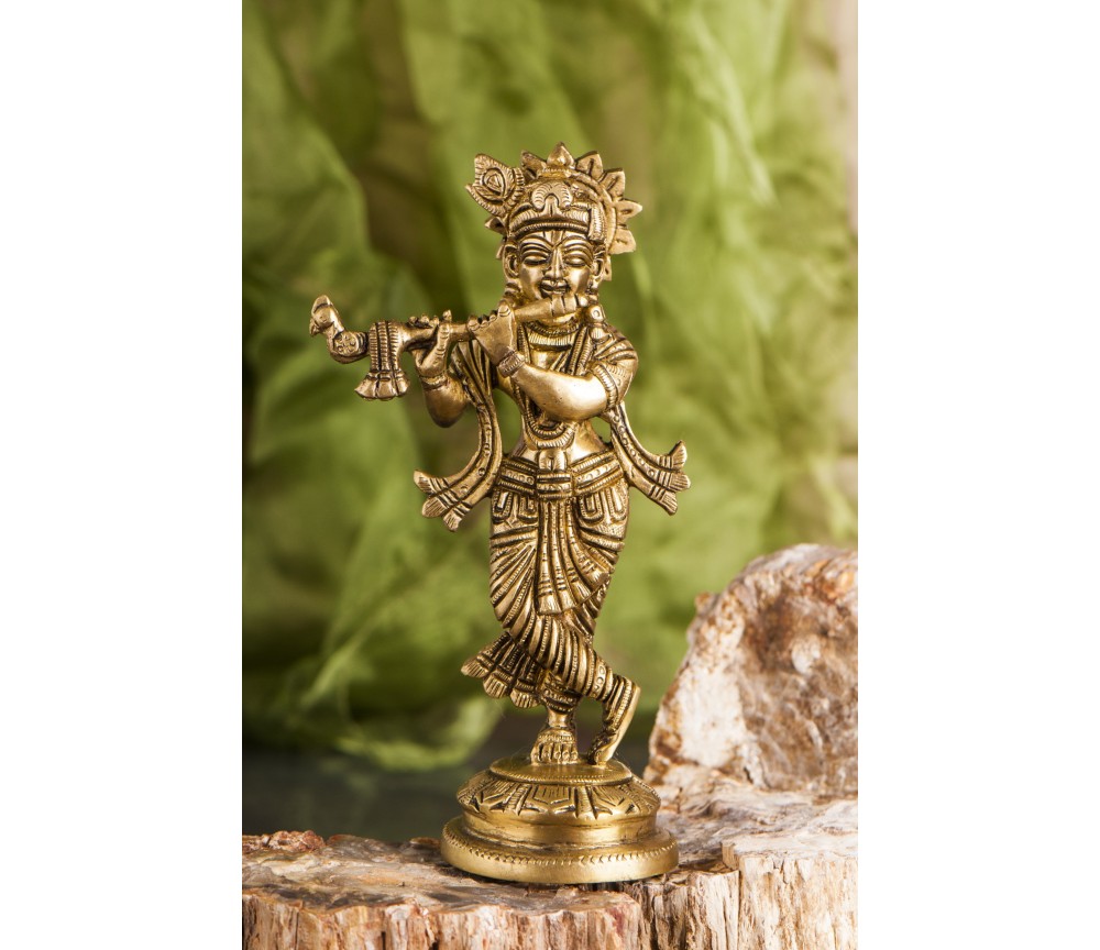 Statue - Krishna - Messing, ca. 18 cm