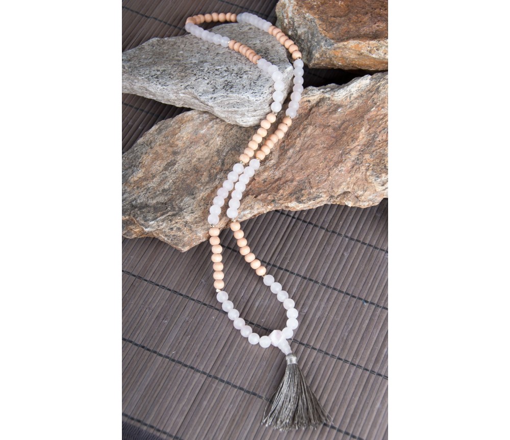 Mala - Herzens - Rosenquarz und Kiefer, Band dehnbar