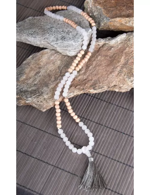 Mala - Herzens - Rosenquarz und Kiefer, Band dehnbar