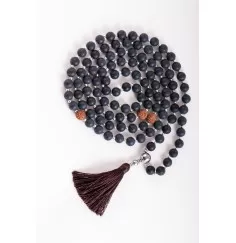 Mala - Erkenntnis - Obsidian und Rudraksha, Band dehnbar