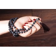 Mala - Erkenntnis - Obsidian und Rudraksha, Band dehnbar