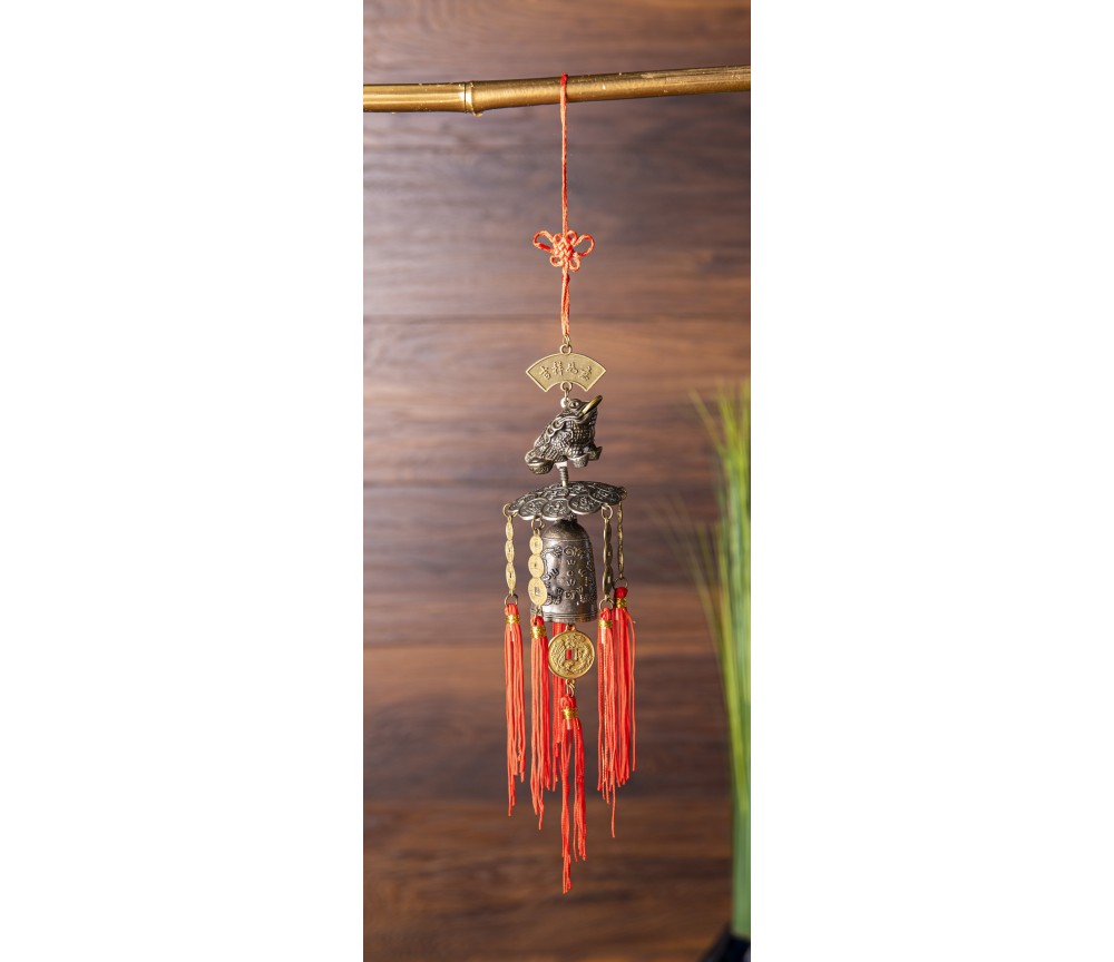 Hängende Dekoration - Glockengeläut mit Glücksfrosch ca. 40 x 6 cm