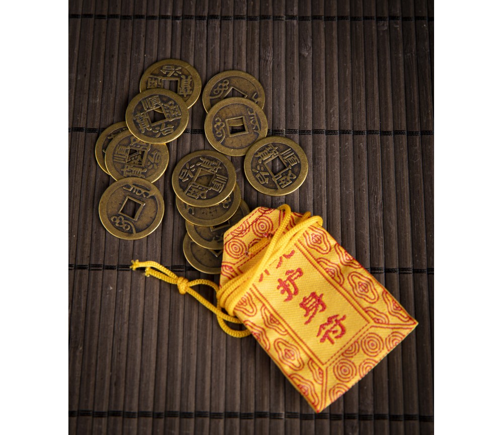 Kleine Chinesische Glücksmünzen Set - inkl. Beutel mit 12 Stück