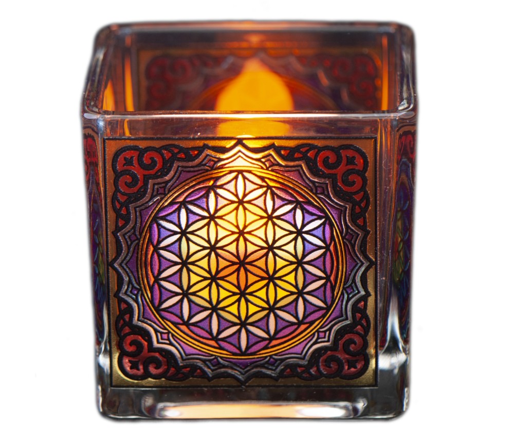 Teelichtglas - Blume des Lebens ca.6x6 cm