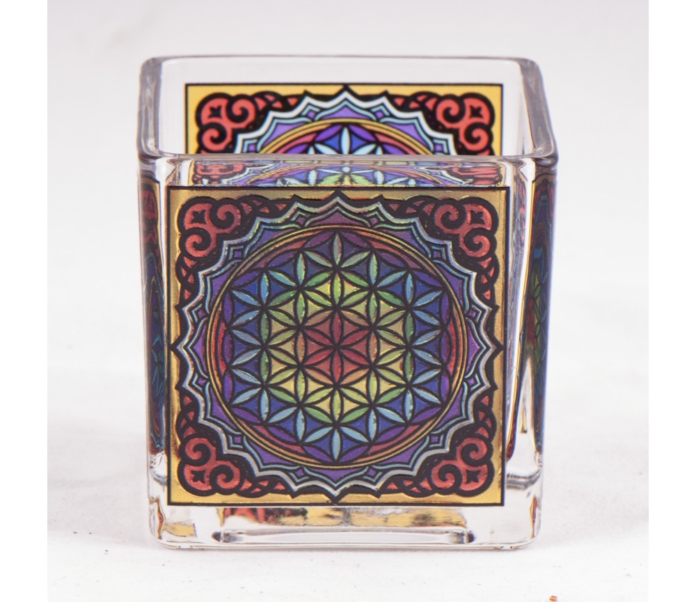 Teelichtglas - Blume des Lebens ca.6x6 cm