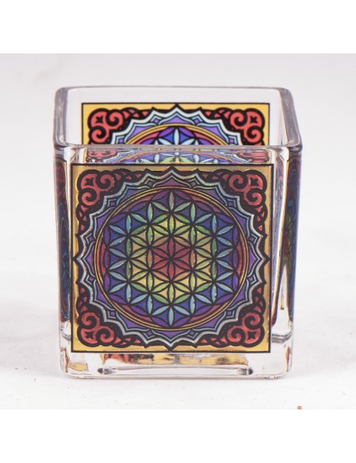 Teelichtglas - Blume des Lebens ca.6x6 cm
