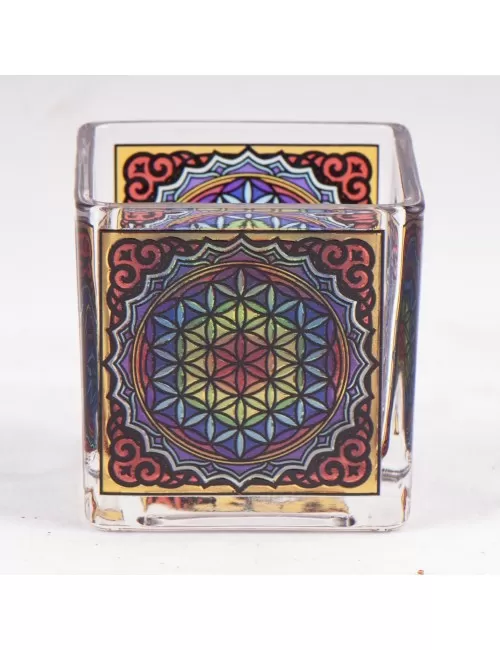 Teelichtglas - Blume des Lebens ca.6x6 cm