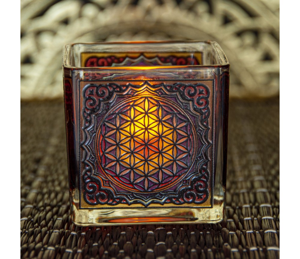 Teelichtglas - Blume des Lebens ca.6x6 cm