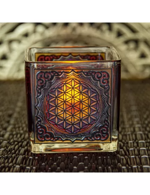 Teelichtglas - Blume des Lebens ca.6x6 cm