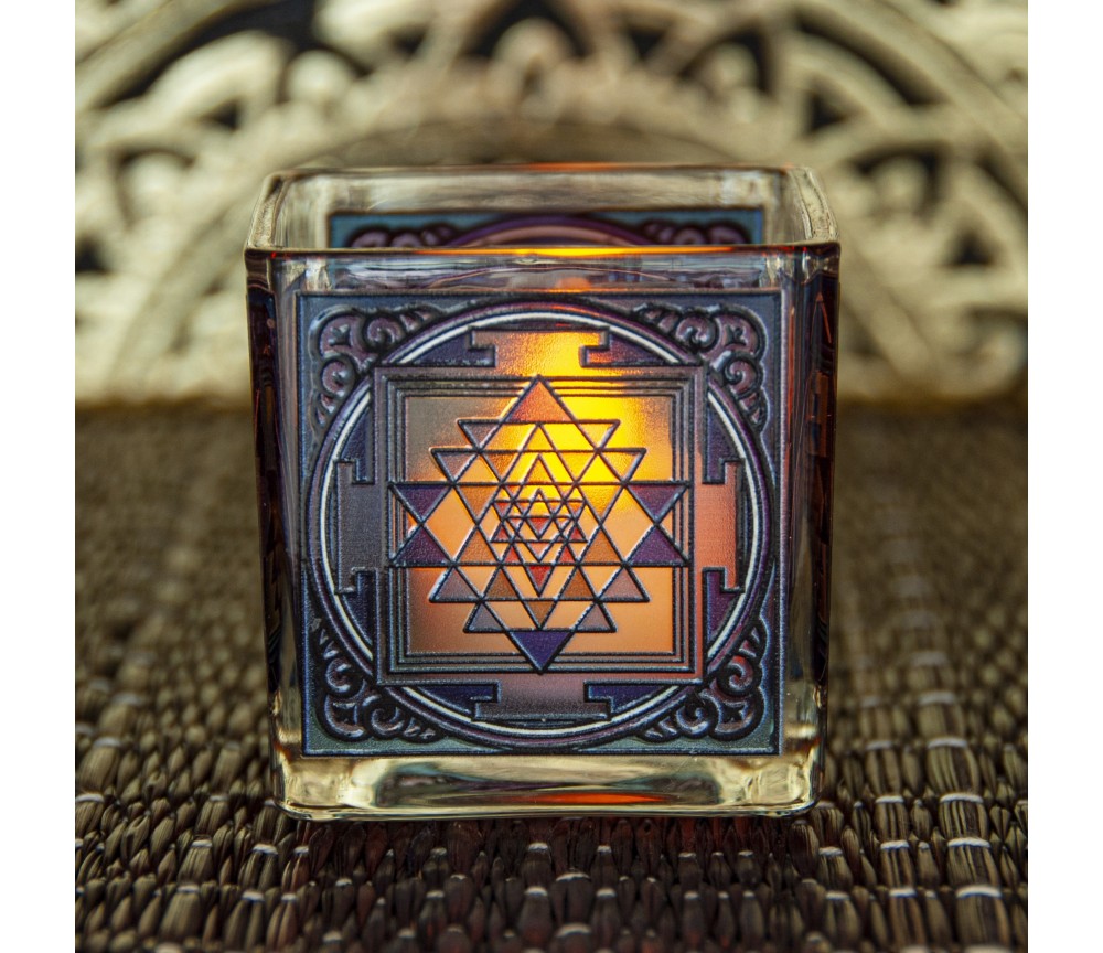 Teelichtglas - Shri Yantra ca.6x6 cm