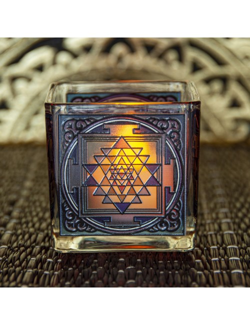 Teelichtglas - Shri Yantra ca.6x6 cm
