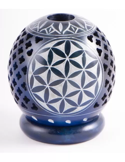 Teelichtkugel - Blume des Lebens - dunkelblau ca. 8,5 cm