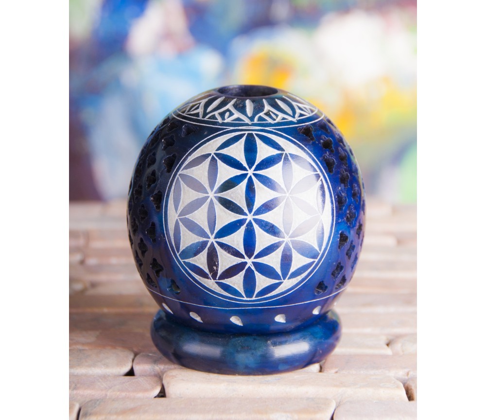 Teelichtkugel - Blume des Lebens - dunkelblau ca. 8,5 cm