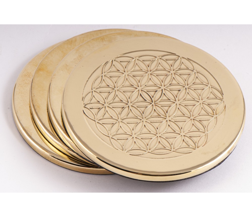 Getränkeuntersetzer - Blume des Lebens - Messing,  4er-Set
