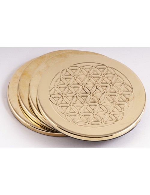 Getränkeuntersetzer - Blume des Lebens - Messing,  4er-Set