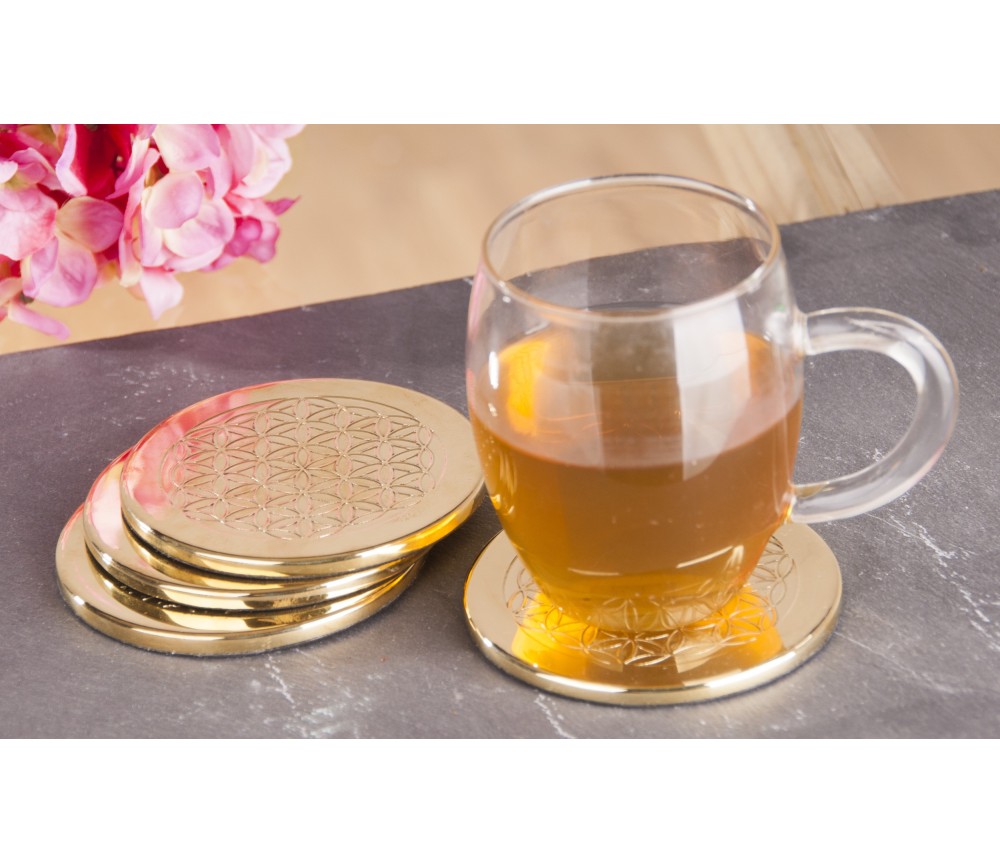 Getränkeuntersetzer - Blume des Lebens - Messing,  4er-Set