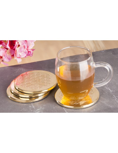 Getränkeuntersetzer - Blume des Lebens - Messing,  4er-Set