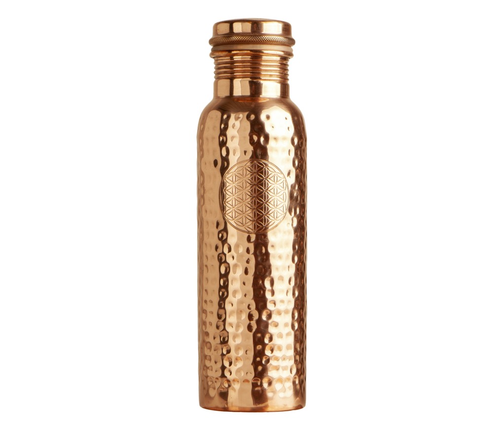 Trinkflasche aus Kupfer, 900 ml mit Blume des Lebens Symbol