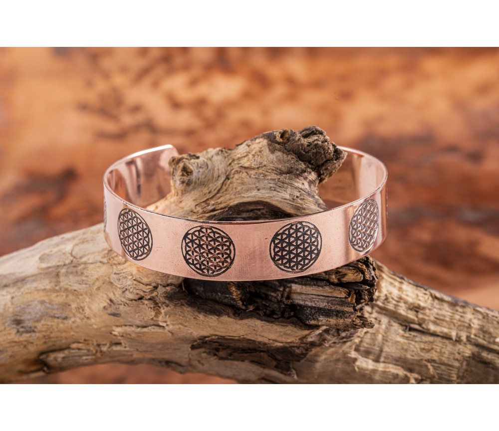 Armreif - Kupfer mit Blume des Lebens