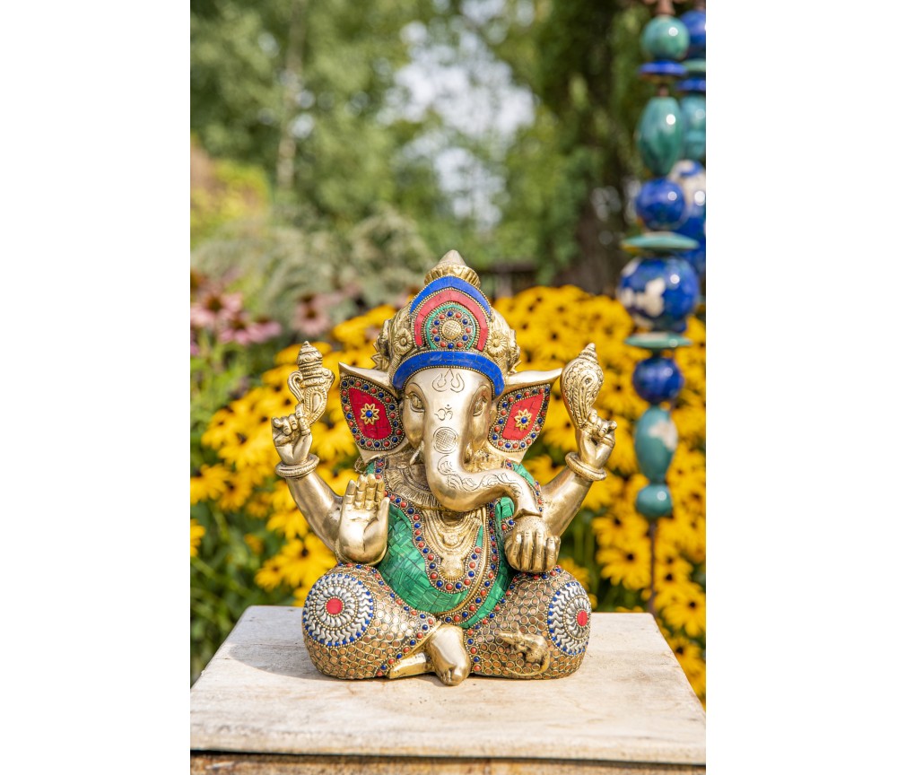 Statue - Ganesha - Messing mit Steinkunst, 30 cm